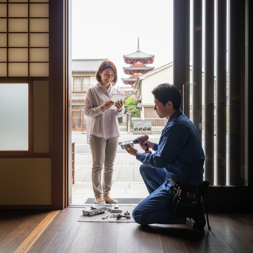 料金相場、事例紹介、台東区浅草でのドアクローザー交換の流れ