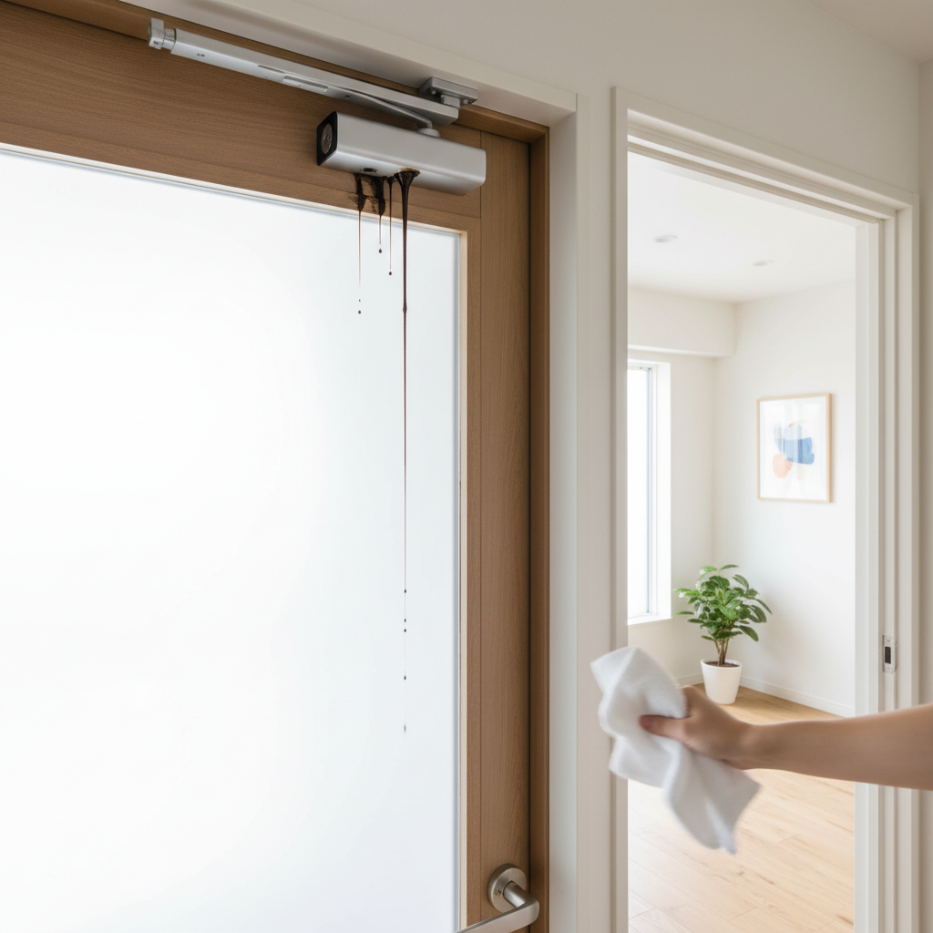 ドアクローザーの油漏れが始まったらどうなる？に関する画像