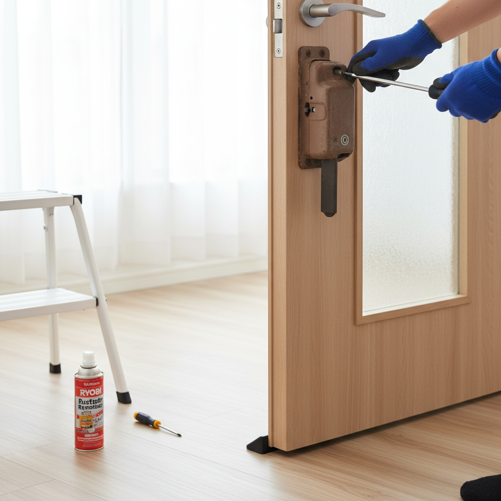 STEP1：古いリョービ製ドアクローザーの外し方に関する画像