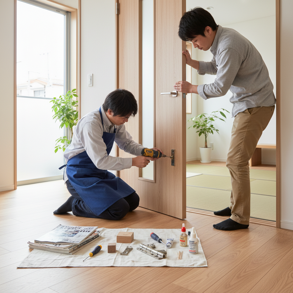 室内ドアの蝶番交換を自分で行う手順に関する画像