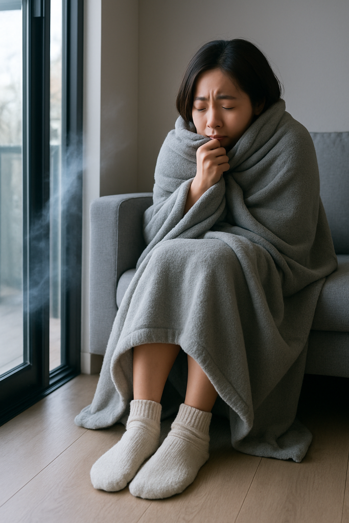 寒さに凍える女性