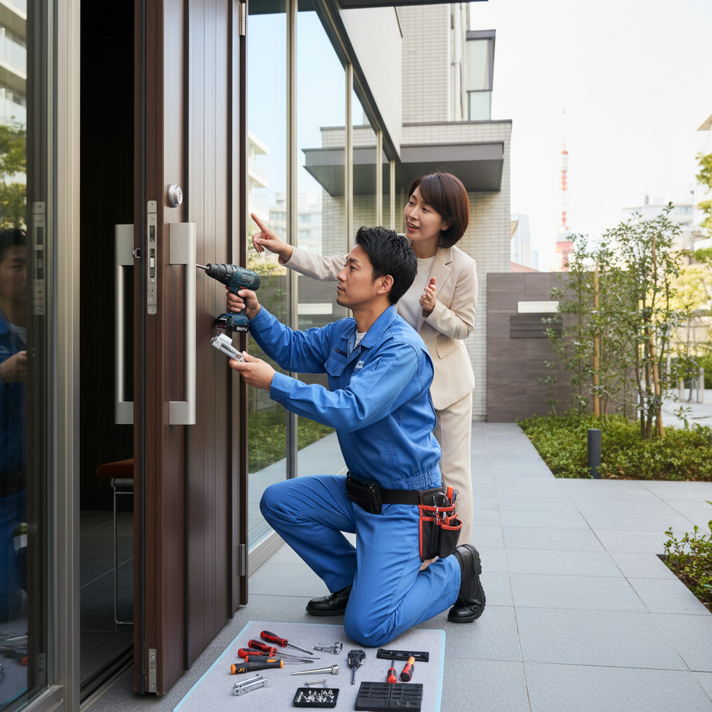 東京都港区麻布台でドア修理！ドアクローザー・蝶番・ドアノブのトラブル解決