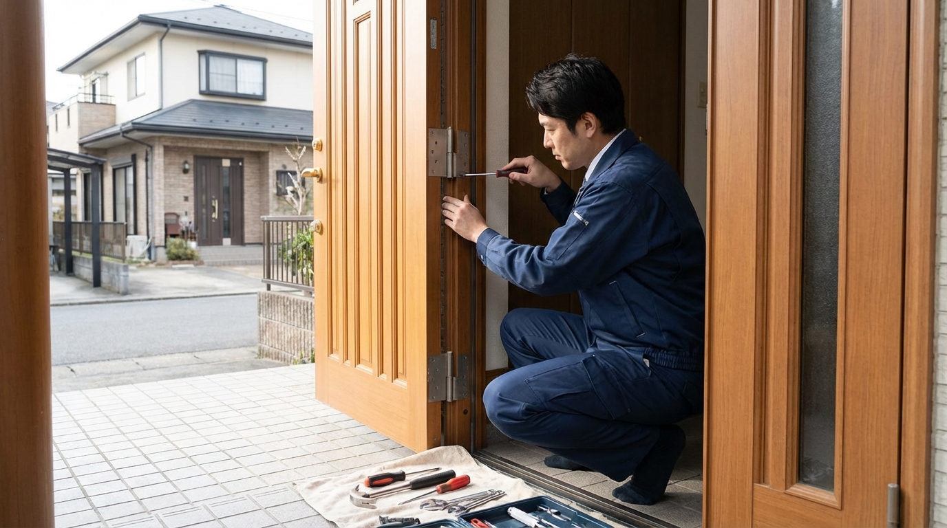 埼玉県ふじみ野市で多いドア修理：蝶番・ドアノブ交換、建付け調整