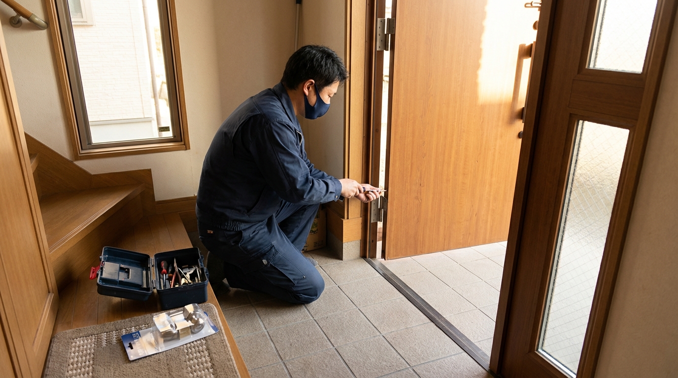 埼玉県上里町で多いドア修理：蝶番・ドアノブ交換、建付け調整