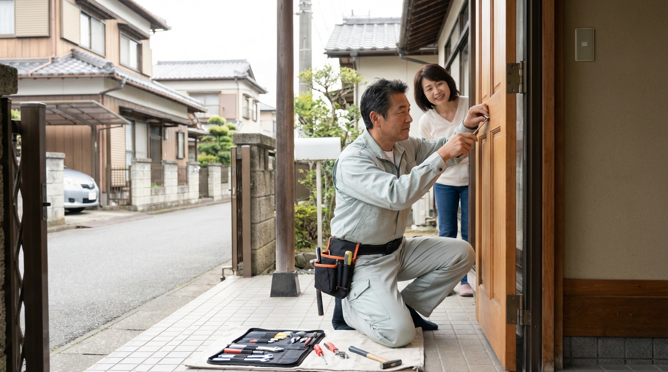 埼玉県富士見市で多いドア修理:蝶番・ドアノブ交換、建付け調整
