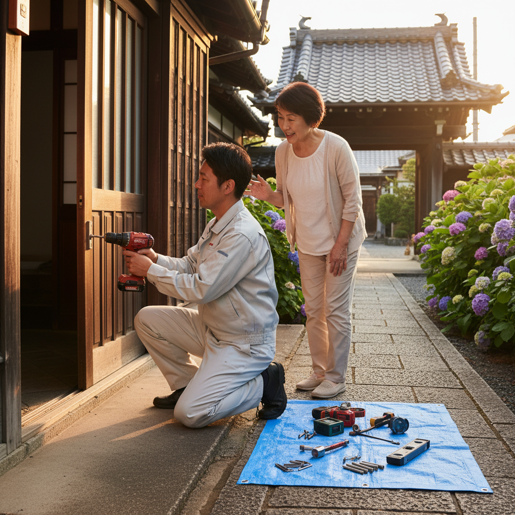神奈川県鎌倉市で多いドア修理:蝶番・ドアノブ交換、建付け調整