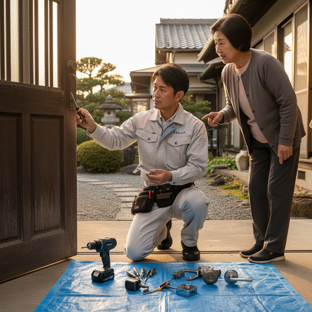 神奈川県寒川町でドア修理！蝶番・ドアノブ交換、建付け調整はお任せ