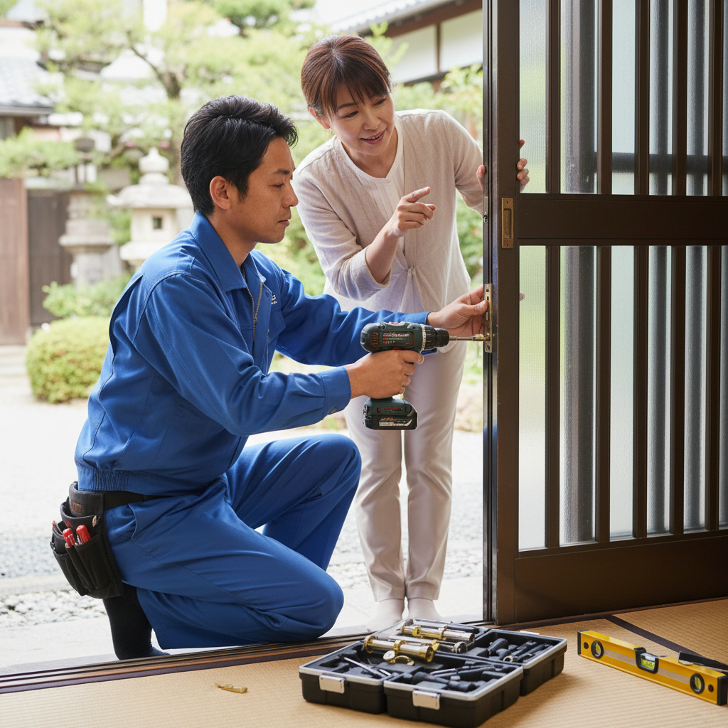 神奈川県大磯町で多いドア修理：蝶番・ドアノブ交換、建付け調整