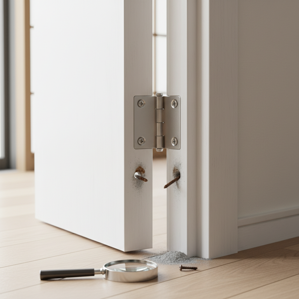 蝶番が外れる主な原因（ネジの緩み・摩耗・破損）に関する画像